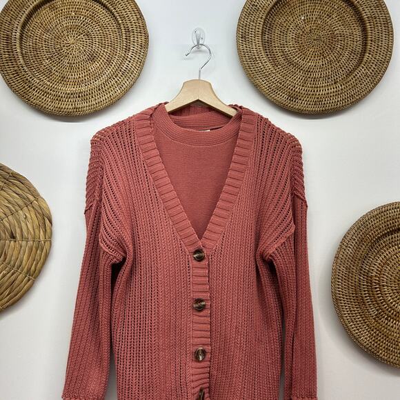 BKE Buckle Pink Button Up Knit Pointelle Tank & Cardigan Sweater Set Medium - Picture 4 of 9